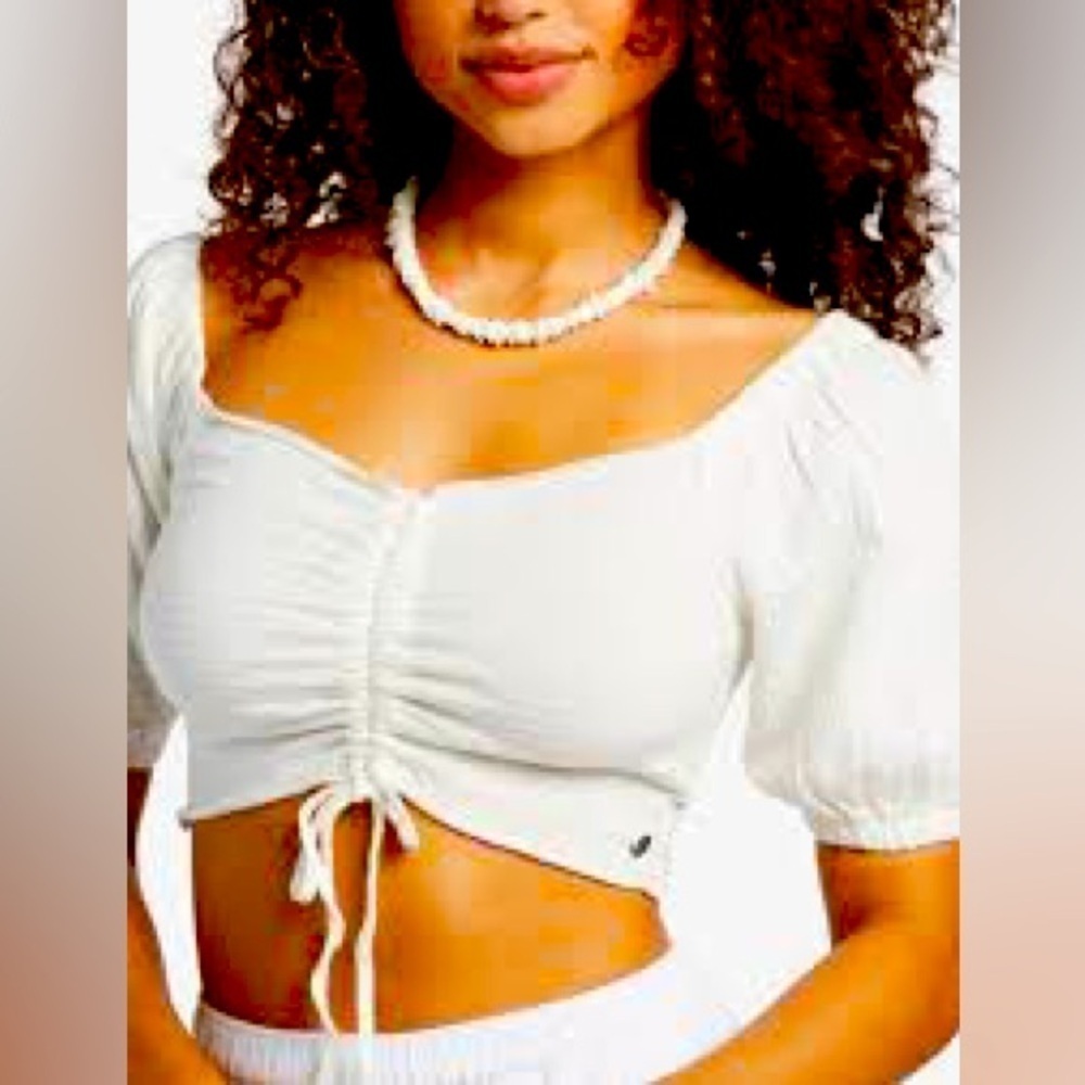 Roxy Flirty Walk Ruched Crop Top size XL, white